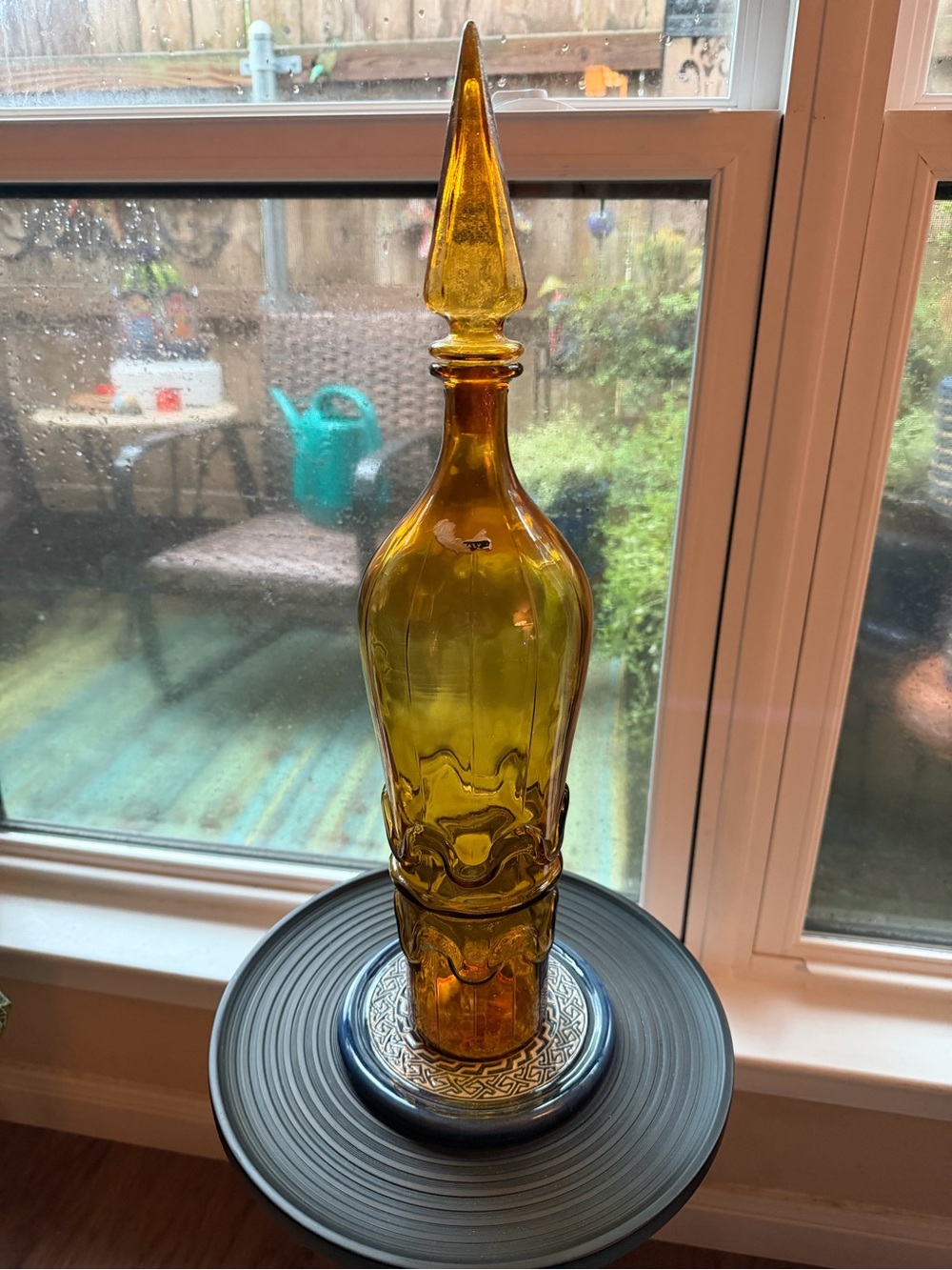 Vintage Empoli Rossini Italy Amber Glass Squiggly Glass Decanter with Stopper